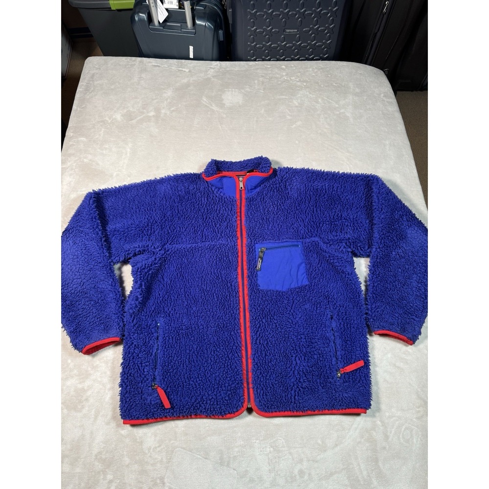 Vintage 80s Patagonia Deep Pile Fleece Size XL Cobalt Blue Full Zip MADE IN USA